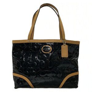 Auth COACH Peyton Embossed Signature Patent Top Handle Tote F48166 Black Leather